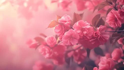 Pink garden flowers in soft focus depth composition