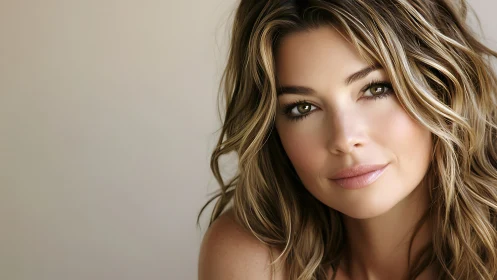 Soft-lit portrait of a woman with wavy highlighted hair.