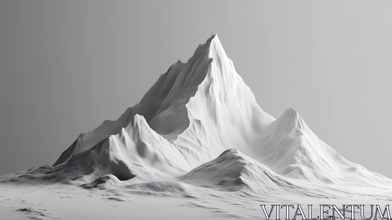 Monochrome high-poly mountain massif with soft studio lighting