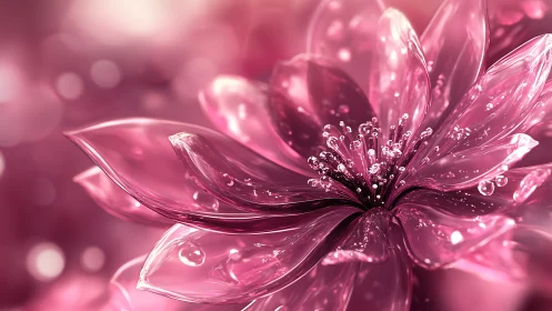Crystalline Pink Flower With Dewdrops.