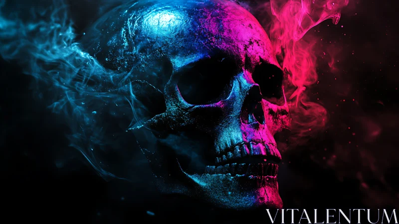 Chromatic skull rendered with neon vapor lighting and high contrast