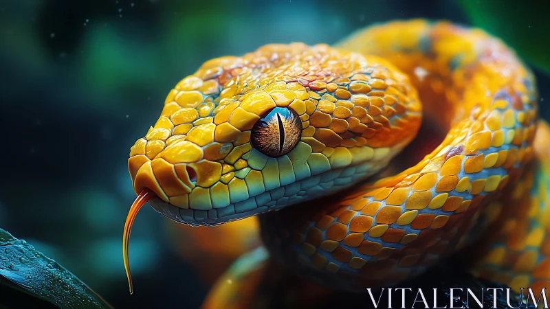 Snake head close-up shows bright scales and narrow pupil