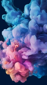 Colorful ink clouds swirl through deep navy negative space.