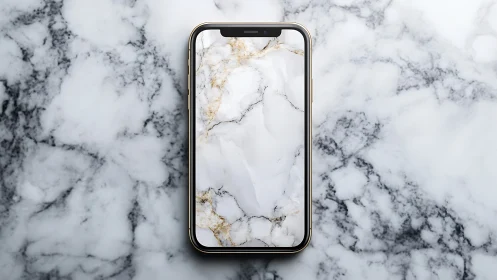 Smartphone with marble pattern on matching stone surface.