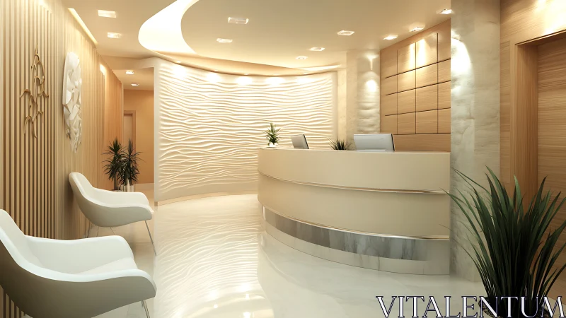 Parametric reception interior with sculpted wave wall surfaces.
