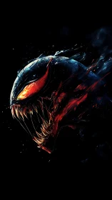 Ferocious alien symbiote head in blazing neon contrast.