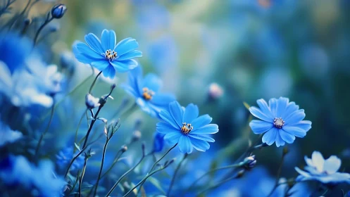Blue Cosmos Flowers in Bloom Field.