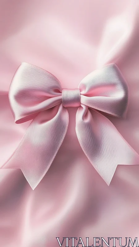 Macro closeup of pink satin ribbon bow on soft draped fabric