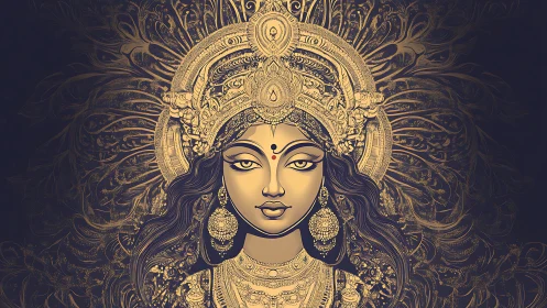 Ornate golden goddess portrait with intricate mandala halo