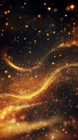 Luminous golden particle streams in dynamic optical field.