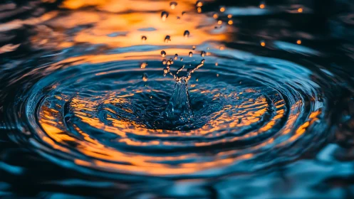 Rippling sunset crowns each water droplet with quiet fire
