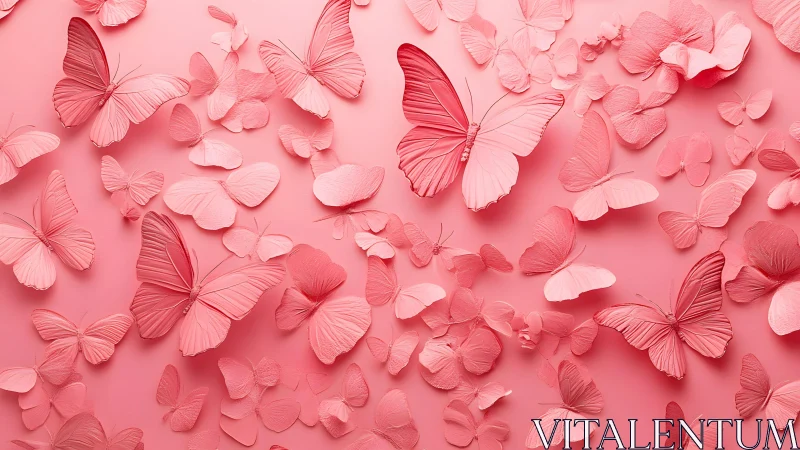 Pink Paper Butterflies on Pastel Background in Artistic Arrangement.