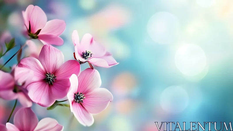 Pink Cosmos Flowers with Bokeh Blur Background Detail