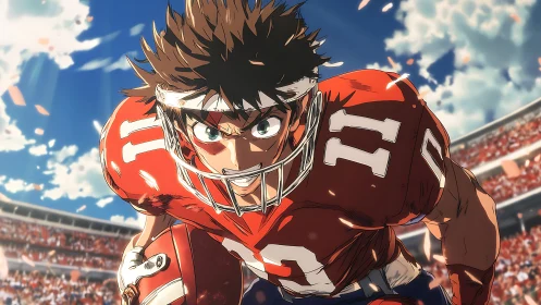 Anime football player in red jersey sprints forward intensely