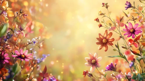 Bokeh-Rendered Composite Floral Field with Cosmos and Dahlias