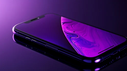 Premium smartphone displaying fluid gradient display with deep purple luminescence.