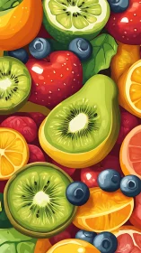 Vibrant sliced fruit collage in bold digital illustration.