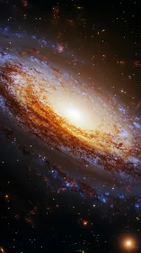 Spiral galaxy brewing starlight in molten gold and cobalt dust.