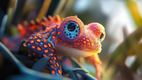 Highly detailed 3D render depicts a patterned tropical frog