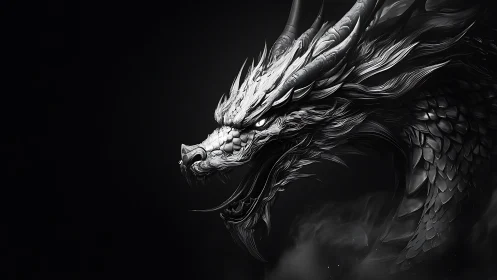 Silver storm dragon emerging from the shadows of night.