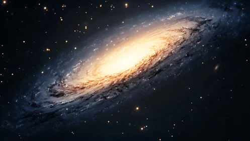 Spiral galaxy with bright core and scattered star field.