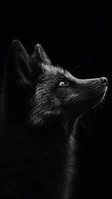 High-contrast profile portrait of black fox in chiaroscuro lighting.