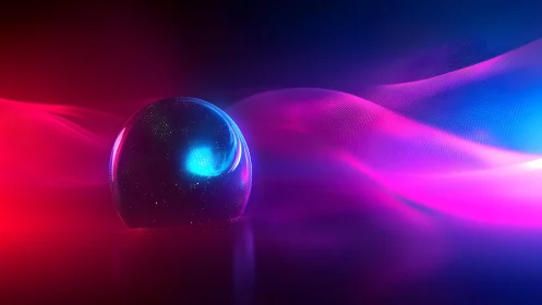 Futuristic Glass Sphere with Neon Waves in Digital Art Style.