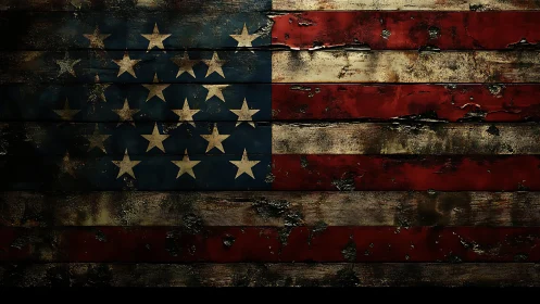 Weathered American flag illustration evokes rugged resilience