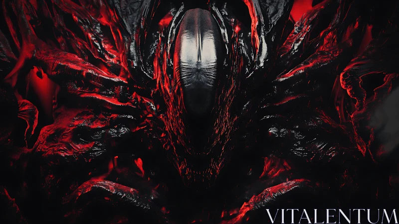 Liquid obsidian horror blossoms from molten crimson shadows