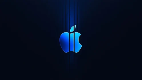Apple Logo with Cross Intersection in Luminous Blue Gradient