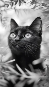 Beautiful Black Cat Gazes Upward with Wonder