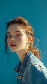 Sunlit denim muse gazing into an endless blue hush.