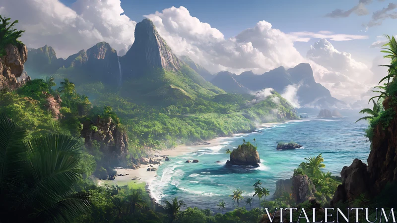 Tropical Peak Bay Paradise Rendered Digital.