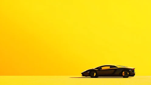 Black low-profile sports car is positioned on yellow ground