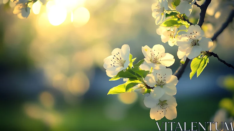 Spring blossoms drift in a mellow river of evening light.