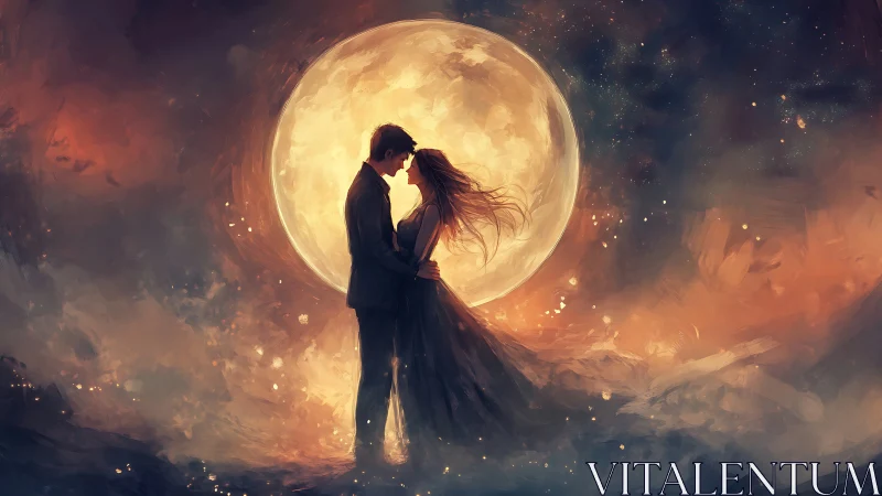 Celestial Romance Beneath Golden Moon Glow.