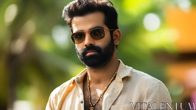 Photorealistic male portrait with shallow depth of field focus.