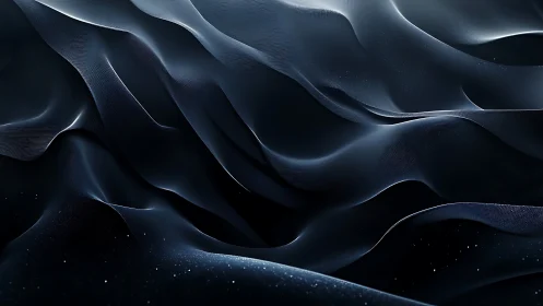 Layered dark fabric-like wave surfaces occupy the frame