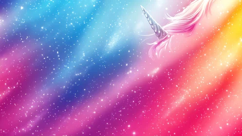Unicorn horn drifting through a neon candy galaxy sky.