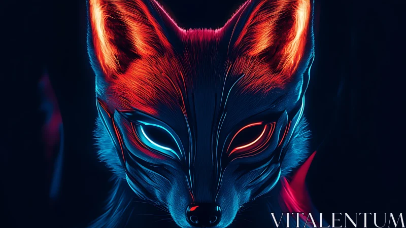 Neon twilight fox spirit with bi-colored cyberpunk gaze.