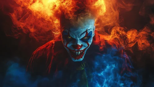 Clown portrait uses contrasting colored smoke and dramatic lighting