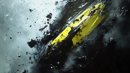 Shattered yellow core bursts through swirling cosmic debris