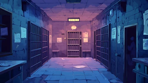 Deserted prison corridor rendered in moody cinematic lighting