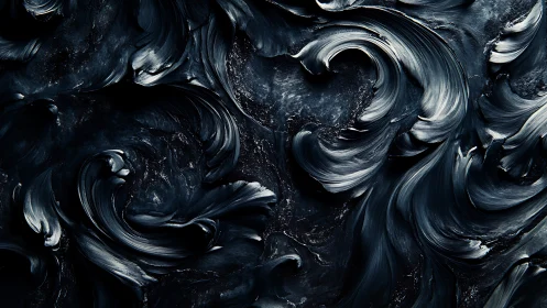 Midnight oil strokes curl across a dark abstract canvas.