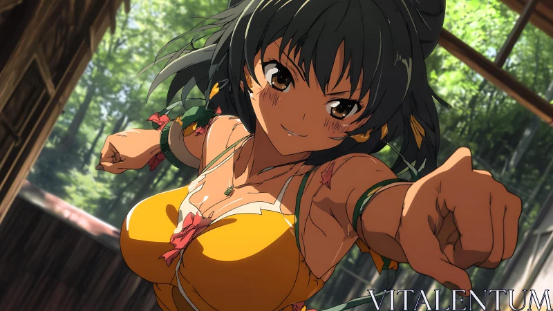 Dynamic anime fighter in foreshortened punch perspective.