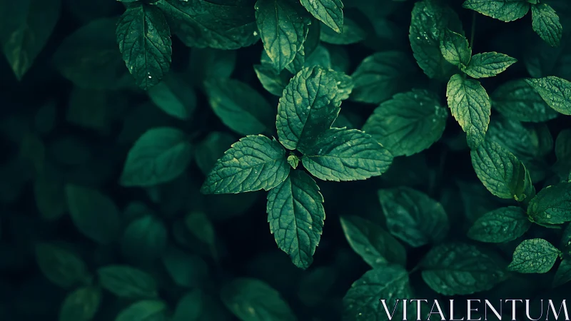 Mint leaves cluster fills frame with centered sharp focus