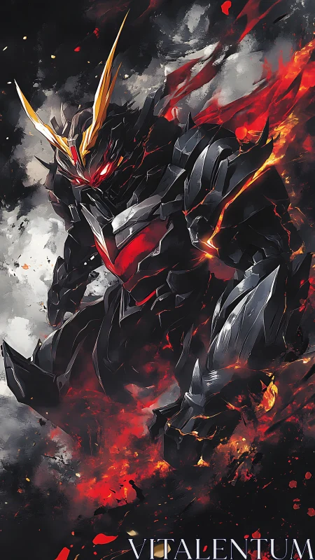 Fierce armored fire knight strides through swirling embers