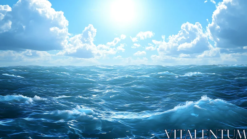 Endless sunlit ocean under high drifting cloud banks.