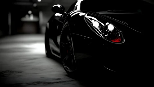 Midnight sports car waiting quietly in the shadows.