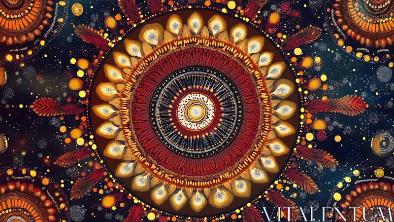 Radial mandala pattern displays concentric ornamental rings